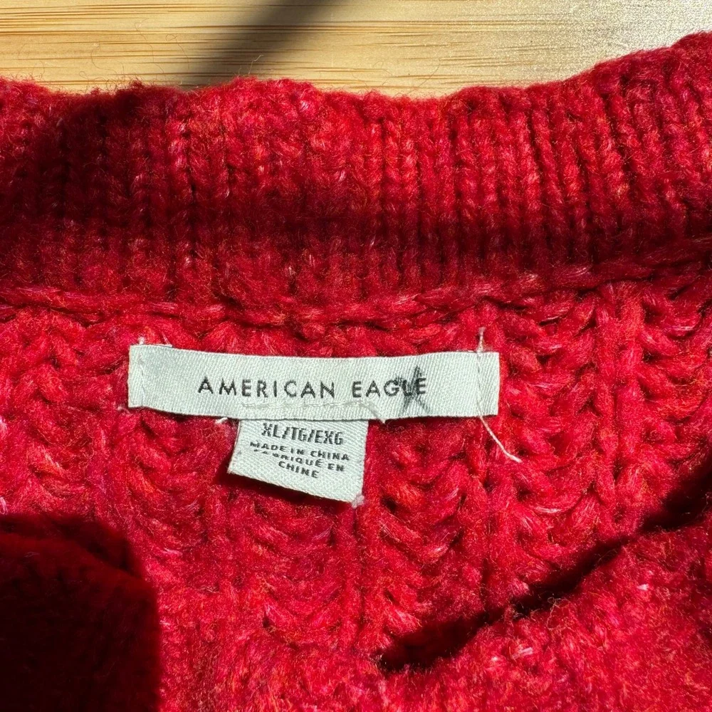 American Eagle Red Chunky Ribbed Knit Cropped Sweater Womens‎ XL Vibrant